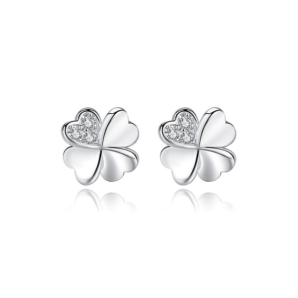 Lucky Four Hearts Silver Stud Earrings with Gift Box