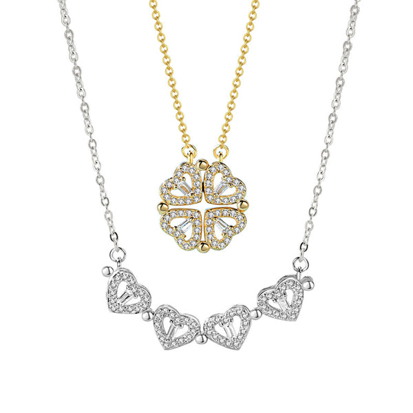 Luxurious Magnetic Folding Love Heart Necklace Silver 925 with Rose Gift Box