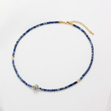 Japanese and Korean ins style lapis lazuli beaded necklace fashion high Grade sense catopal clavicle chain simple temperament necklace woman