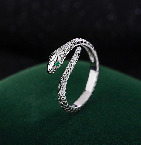 Difeng 999 foot silver green eye spirit snake ring female cold wind personality snake ring ins hipster zodiac open ring