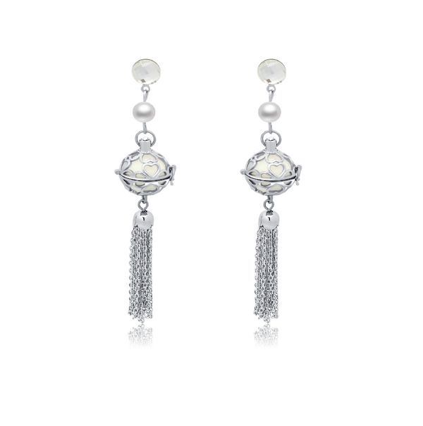 Handmade Aromatherapy Tassel Earrings, with Pearl, Rhodium Plating