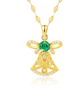Christmas Sound Hollow Bell Exquisite Pendant Green gemtsones, Silver 925 Cubic Zironia
