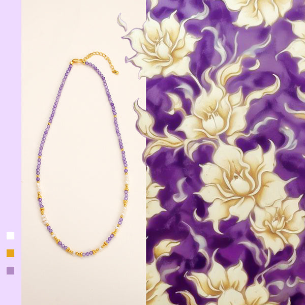 New Chinese Style Amethyst and Gold Accent Beaded Necklace