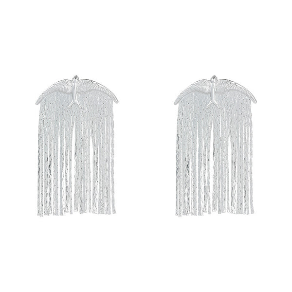 Glamorous Silver Plated Long Tassel Earrings