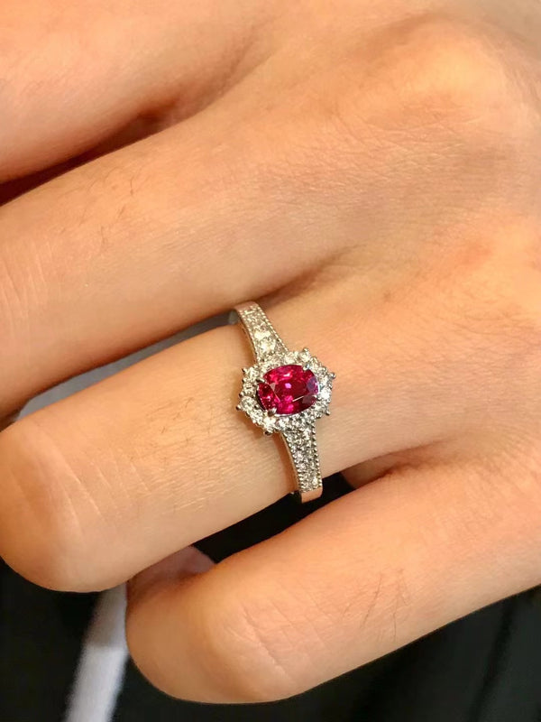estj executive Halo, ring, Myanmar pigeon blood Ruby