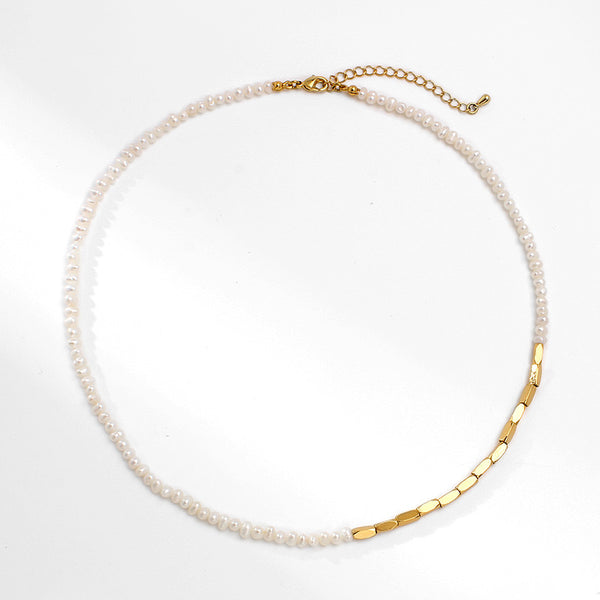 Premium Freshwater Pearl Choker, 18K Gold Plated Retro Bead Necklace