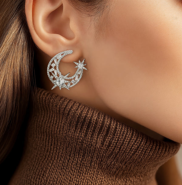 Moon Sparkling Earrings with Cubic Zironia (Pre-Order)