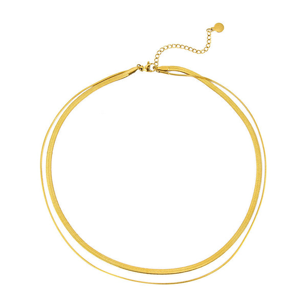 Stylish and Elegant 14K Gold Plated Multilayer Snake Chain Necklace
