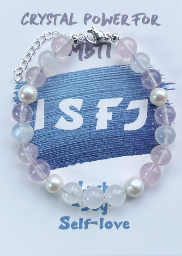 ISFJ Natural Crystal, Pink quartz, Moonstone, Pearl, 14K Gold plated