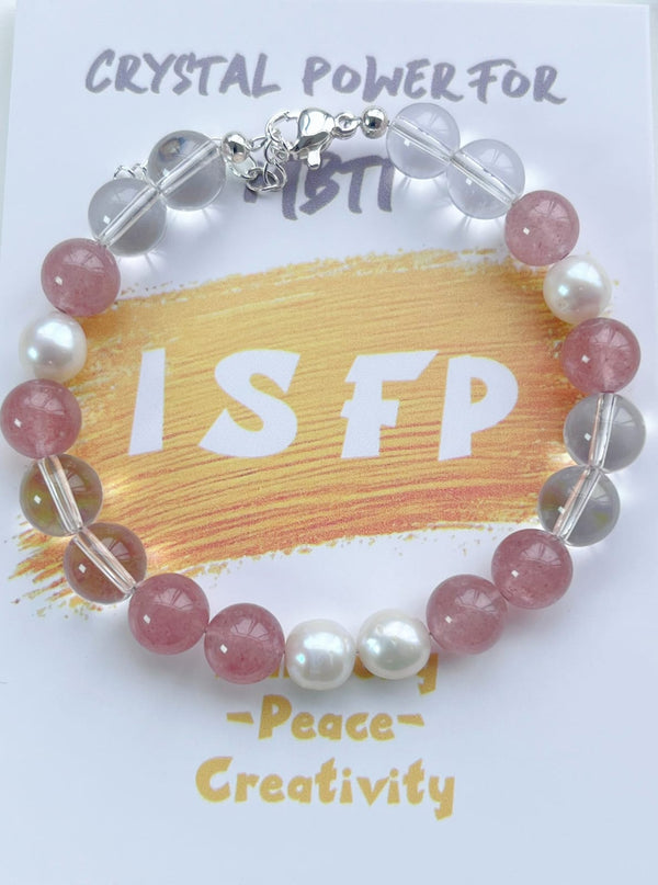 ISFP Natural Crystal, Strawberry crystal, white crystal, natural water pearl, 14K Gold plated