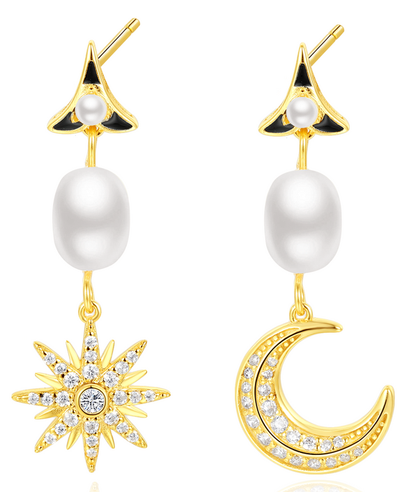 Starry Moon Pearl Ancient Egyptian Style Retro Earrings