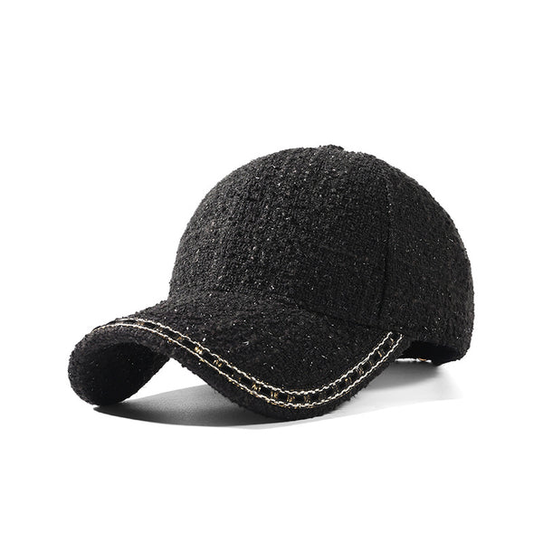 Chanel Style Baseball Cap for Women - Pink & Black Tweedy Flat Bill Peaked Cap