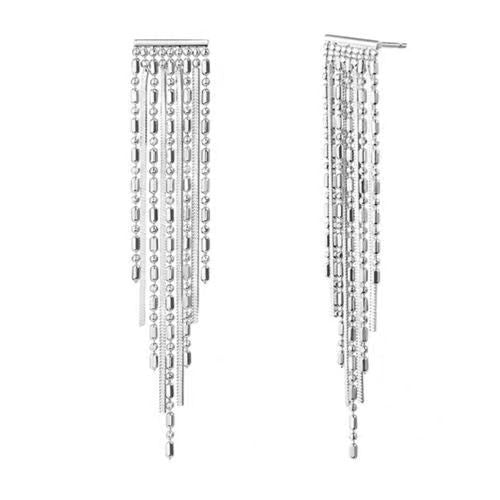 Sparkling Long Snake Bone Bamboo Tassel Earrings  925 Silver Gold, Gift