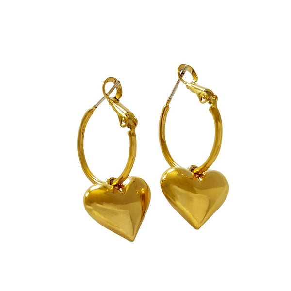 Luxe Minimalist Design Drop Earrings, 18K Gold Plated Heart Earrings