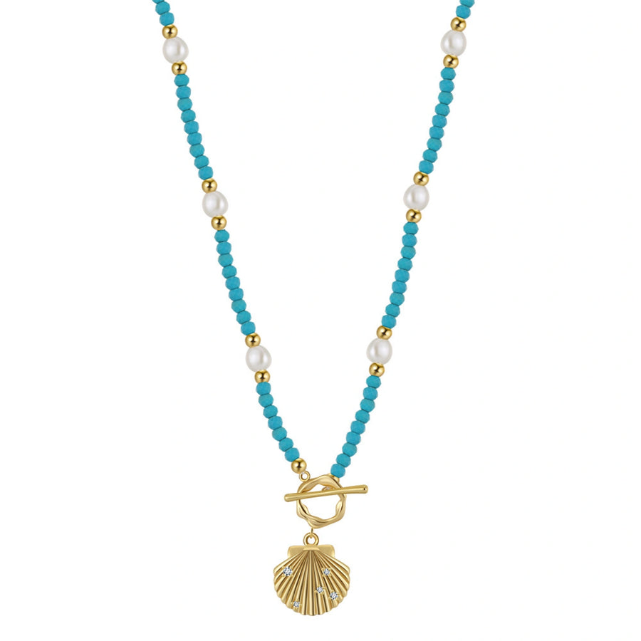 Shell & Pearl, Turquoise Beaded S925 Sterling Silver Necklace